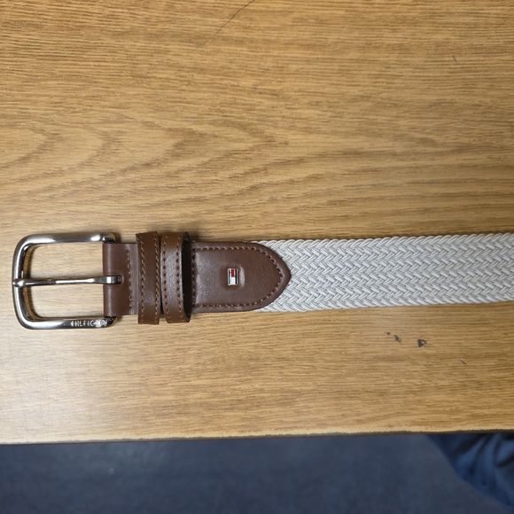 Tommy Hilfiger Mens White Woven Stretch Belt Leather Trim Size Large (38 To 40) - Picture 4 of 8